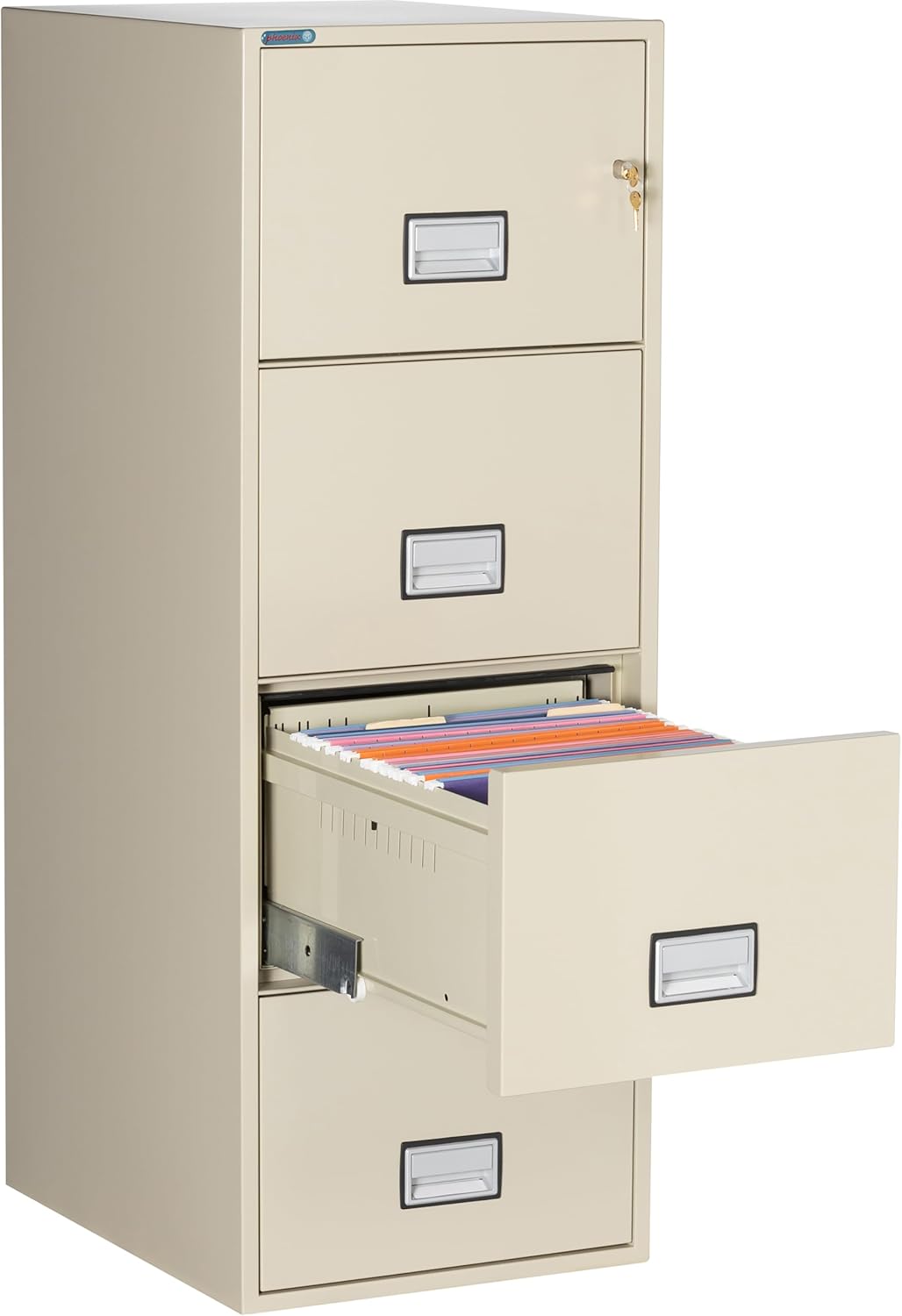 25 inch 4-Drawer Vertical Fireproof File Cabinet – Legal and Letter Size Filing – Key Lock – Water Resistant Seal – Fire and Impact Rated – Putty Finish – Model LGL4W25P