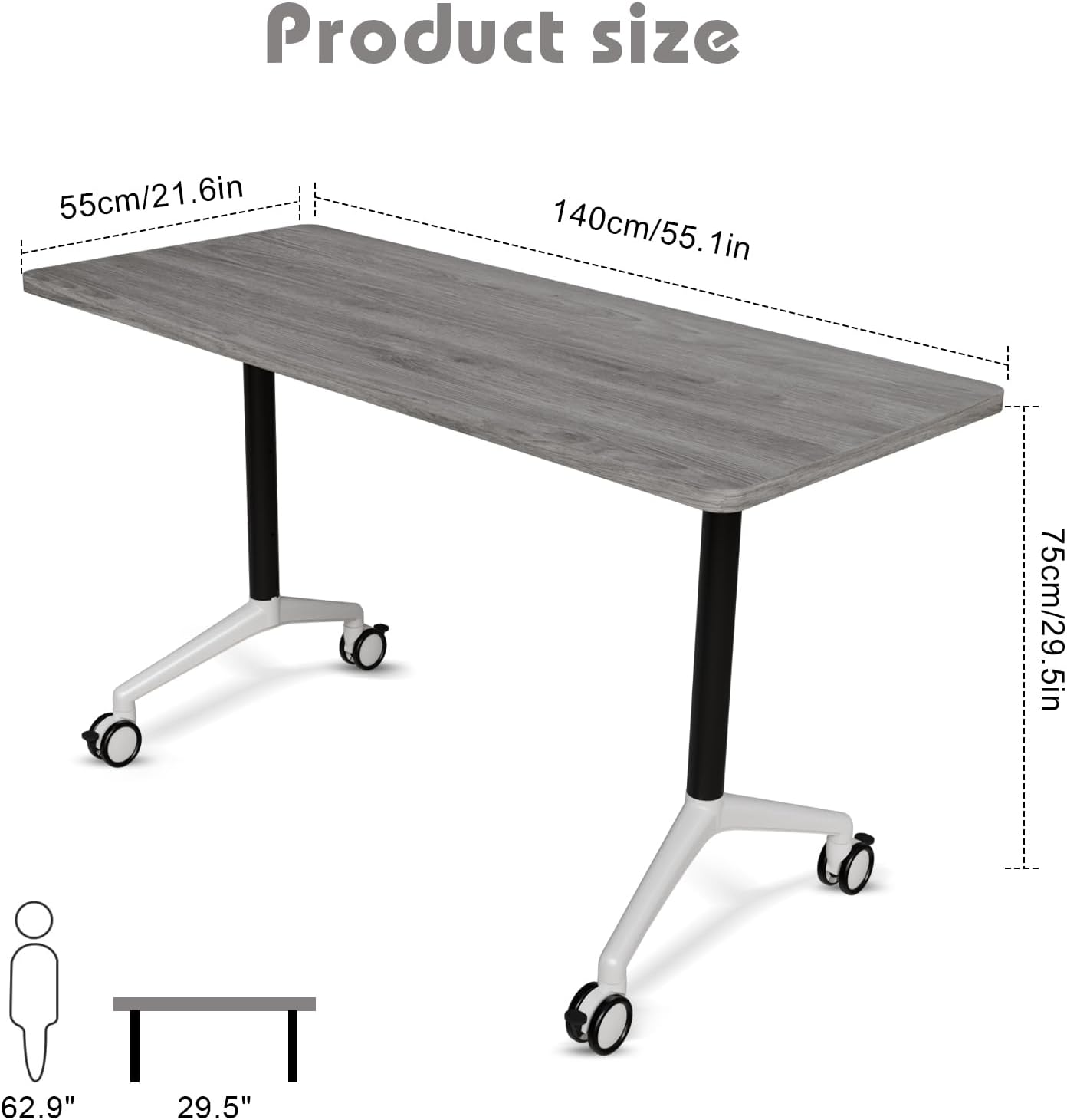 Conference Room Table with Flip-Top Design for Dynamic Meetings, Business Table Computer Desk with Heavy-Duty Frame,Foldable Seminar Meeting Tables for Home Office (6, B, 55.1IN)