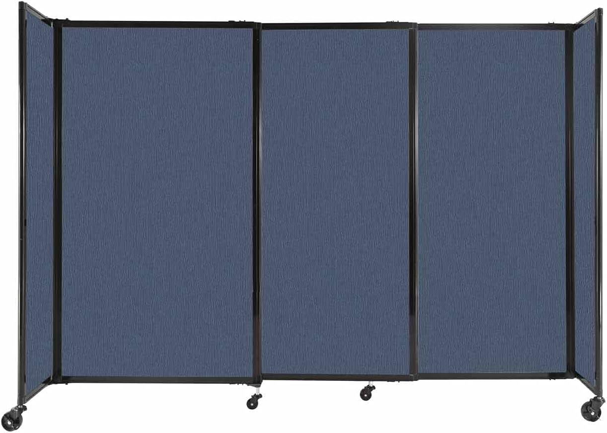 Versare Straightwall Sliding Portable Wall Partition | Freestanding Office Dividers | Locking Wheels | Temporary Room Separator | 7'2'' Wide x 5' Tall Ocean Fabric Panels