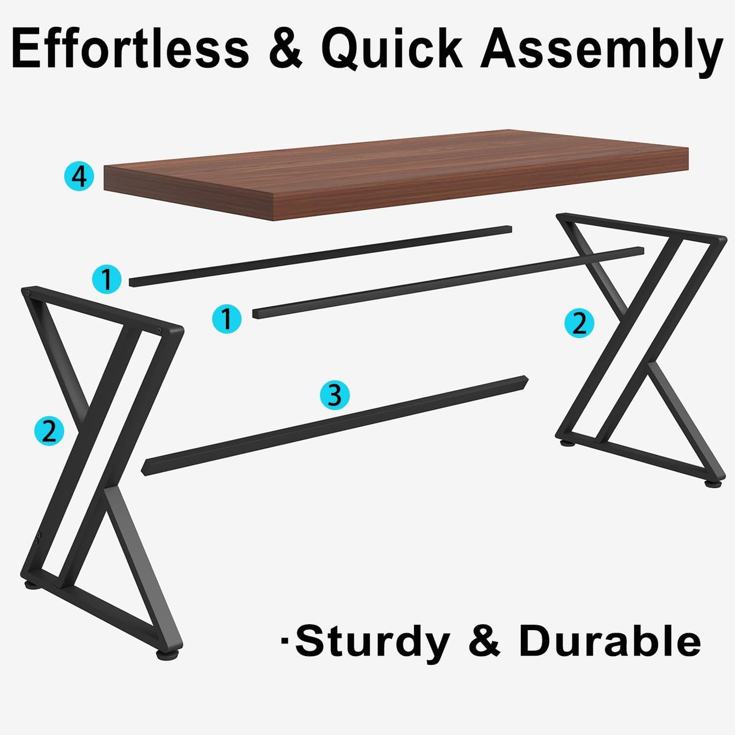 LVB Wood Computer Desk, Rustic Executive Home Office Desk for Bedroom, Industrial Metal Wooden Computer Table for Study Writing Work, Modern PC Student Simple Gaming Desk with Storage, 55 Inch, Walnut