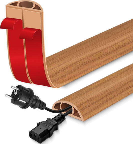 Floor Cord Cover for Wires on Floor Self Adhesive Cord Hider Floor Cable Management Wire Covers for Cords Protector Prevent Cable Trips Cord Cavity W 0.47" x H 0.27", Brown Wood, 3.3Ft