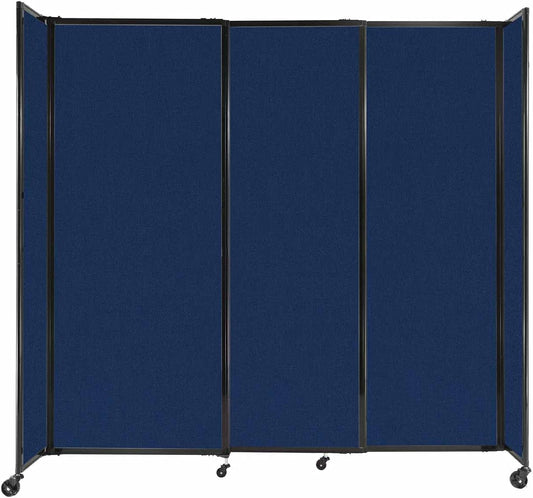 Versare Straightwall Sliding Portable Wall Partition | Freestanding Office Dividers | Locking Wheels | Temporary Room Separator | 7'2'' Wide x 6'10'' Tall Navy Blue Fabric Panels