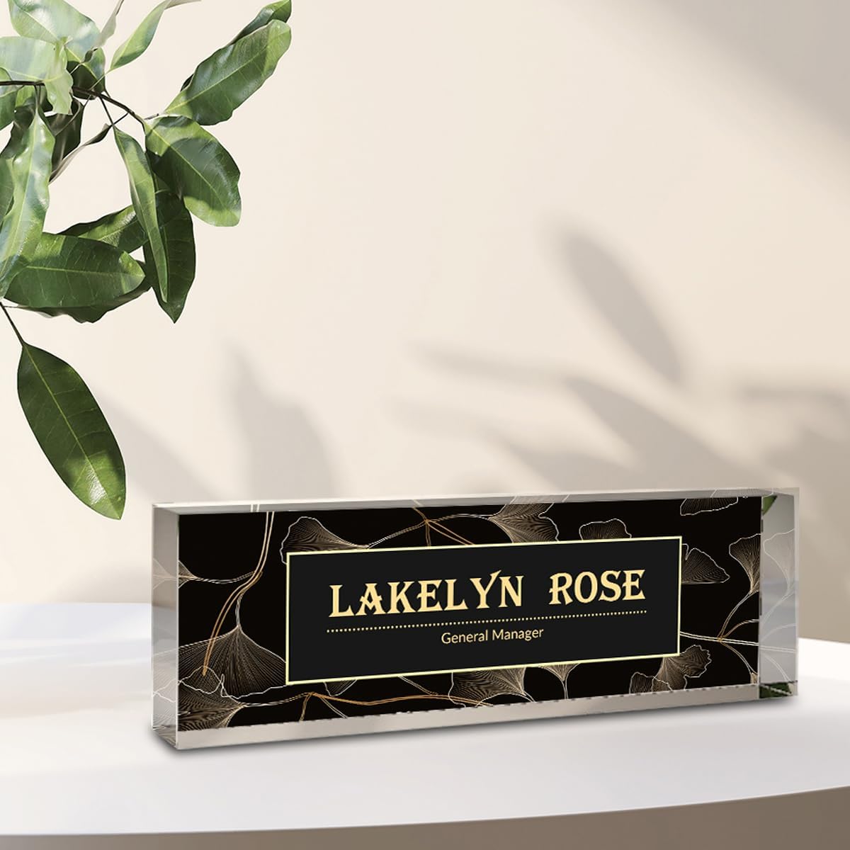 Desk Name Plate Personalized | Office Desk Accessories | Produced in USA | Office Desk Accessories| Name Plate for Desk | Ships Next Day…, Golden Leaf
