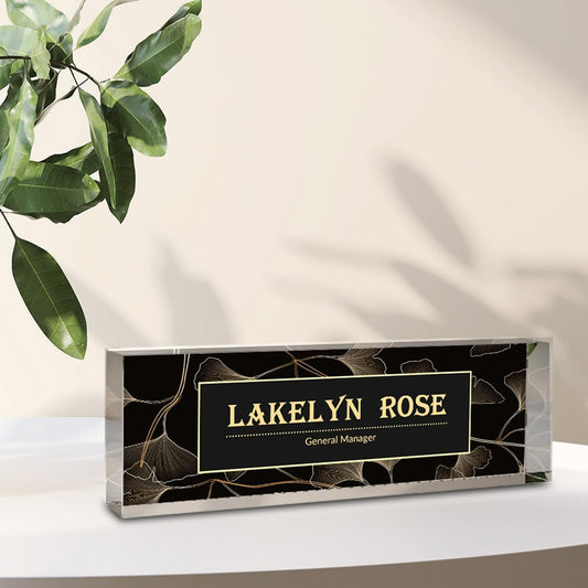 Desk Name Plate Personalized | Office Desk Accessories | Produced in USA | Office Desk Accessories| Name Plate for Desk | Ships Next Day…, Golden Leaf
