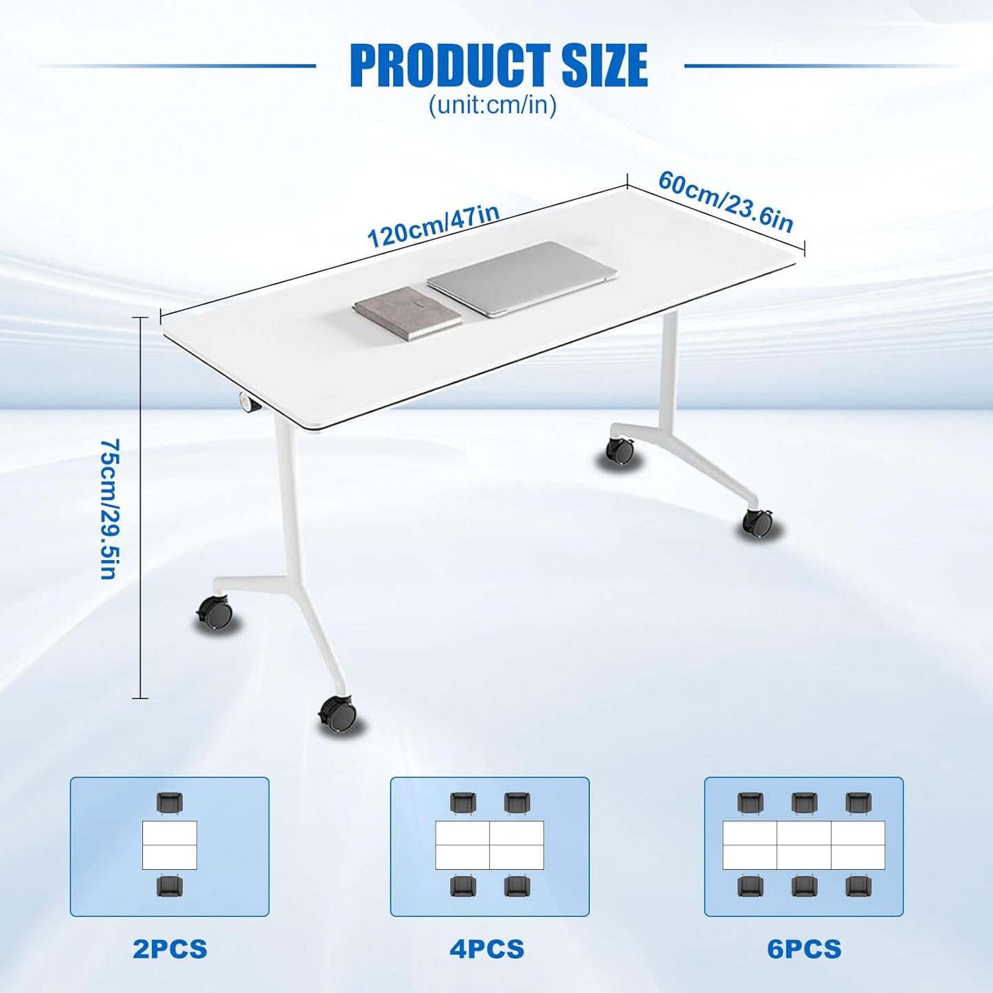Conference Table, Folding Conference Desk Modern White, Seminar Table with Wheels, 2-10 People for Office, Meeting Break Room (6, 1915, 47IN)