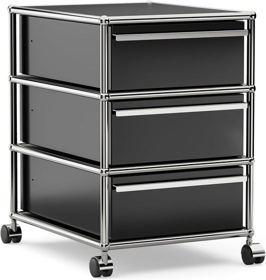 Steel Mobile File Cabinet for Office & Home with 360° Silent Wheels, Smooth Drawer Slides, Large Capacity, Waterproof and Rust-Proof, Stylish & Durable Storage Cabinet (3 Drawer, Black)
