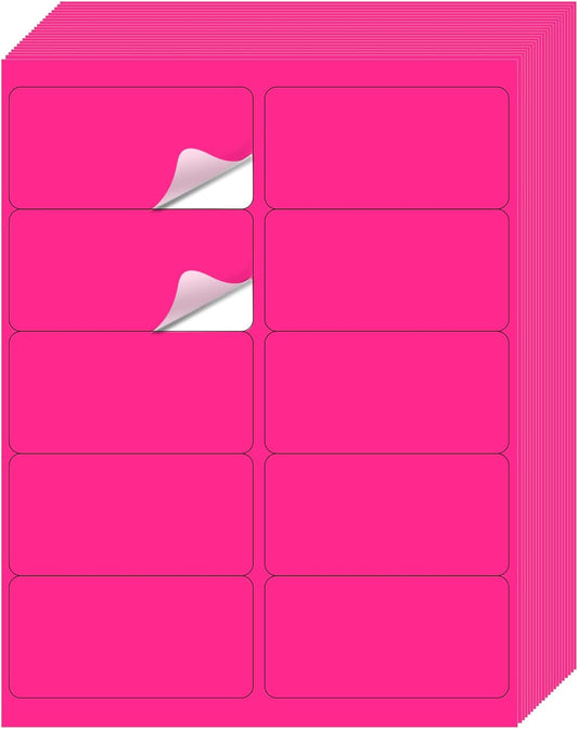 STARLIBOO Shipping Labels Stickers, 2"×4" Printable Fluorescent Mailing Labels for Laser/Inkjet Printing- Matte, Permanent Adhesive Sticker (Fluorescent Pink)
