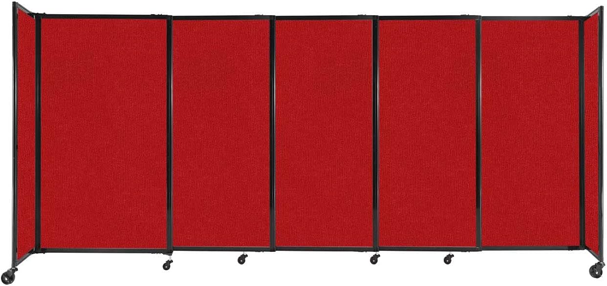 Versare Straightwall Sliding Portable Wall Partition | Freestanding Office Dividers | Locking Wheels | Temporary Room Separator | 11'3'' Wide x 5' Tall Red Fabric Panels