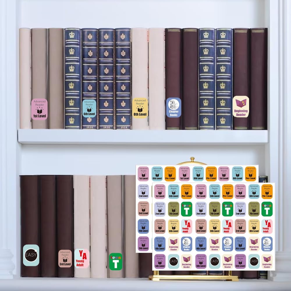 Genre Book Spine Labels for Library | Classroom Library Classification Stickers 450pcs | Advanced Reader Level