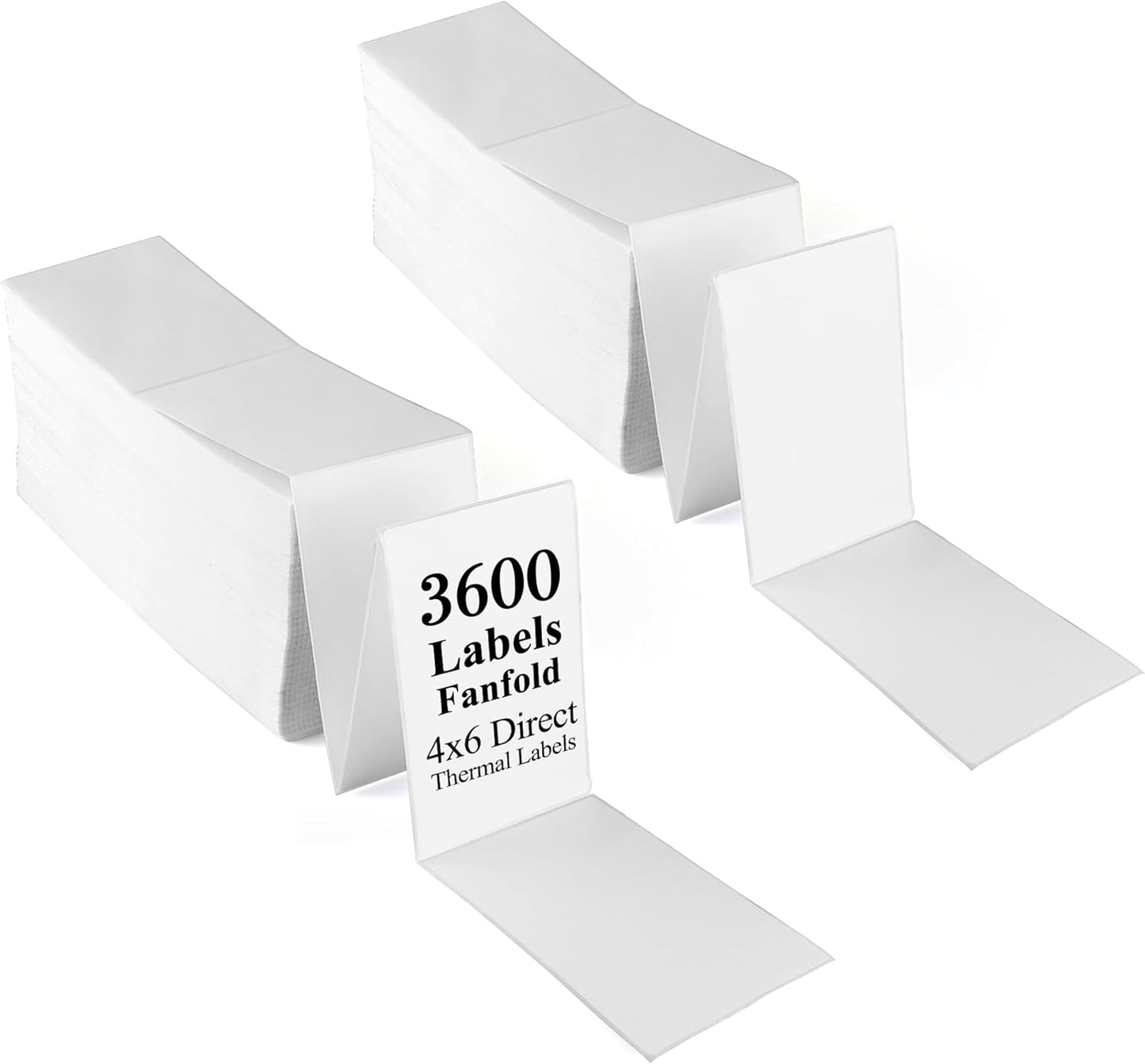 LotFancy 4x6 Thermal Labels, 3600 Shipping Labels Fanfold, 2 Stacks (1800 PCS per Stack), Perforated Mailing Postage Label, Permanent Adhesive, Address Label Compatible with Zebra, Rollo, Munbyn
