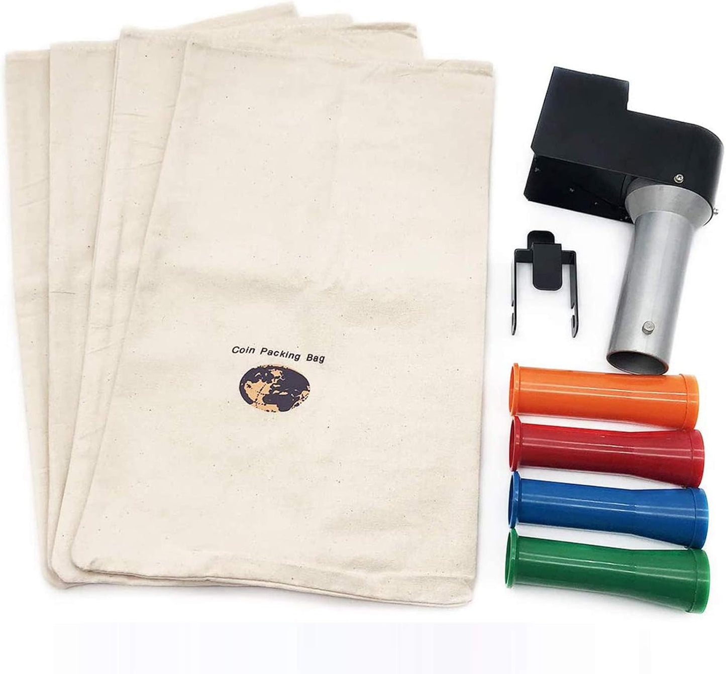 Ribao Coin Tube Connector, 4 Coin Tubes and Coin Bags Set for Coin Counter and Coin Sorting Machines CS10S/CS-2000/HCS-3300/HCS-3500AH