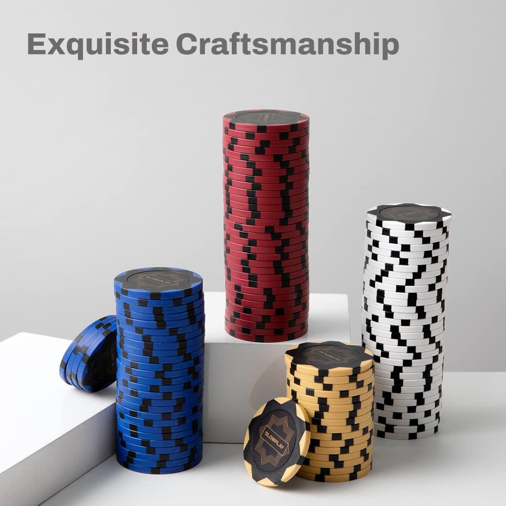 SLOWPLAY Nash Clay Poker Chips, 14 Grams Heavyweight Clay Composite, 40mm Large Chips in Bulk, Pack of 50 with Denomination of 5