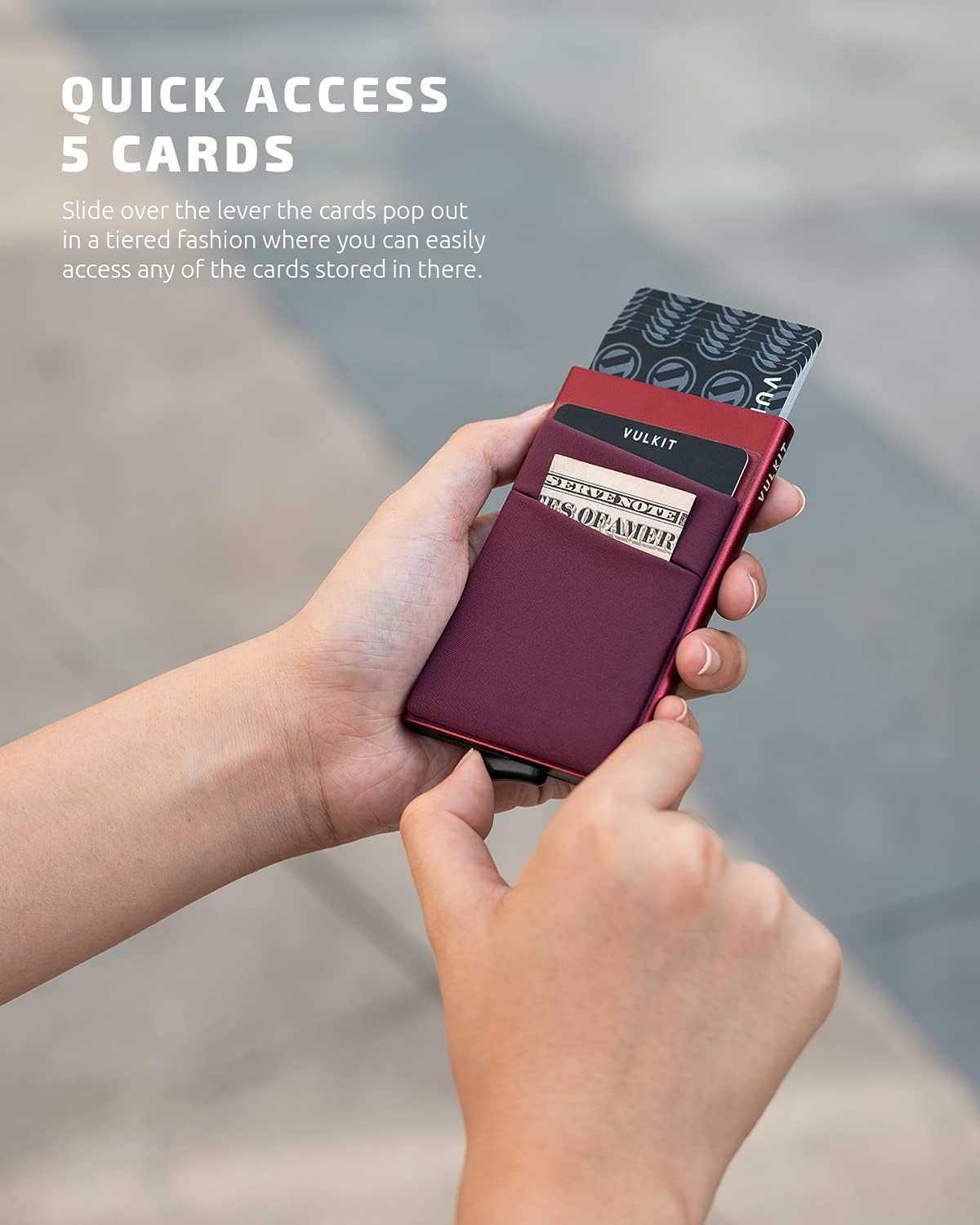 VULKIT Card Holder with Money Pocket Pop Up Wallet RFID Blocking Slim Metal Bank Card Case Holds 5 Cards and Notes