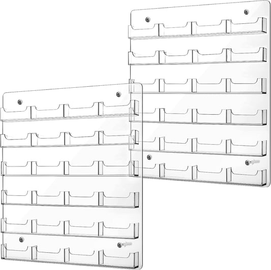 Lincia 2 Pieces Acrylic Business Card Holder Wall Mount Clear Sticker Display Rack Multiple Clear Acrylic Card Organizer Sticker Display Stand Pre Drilled Index Card Storage (24 Pockets)