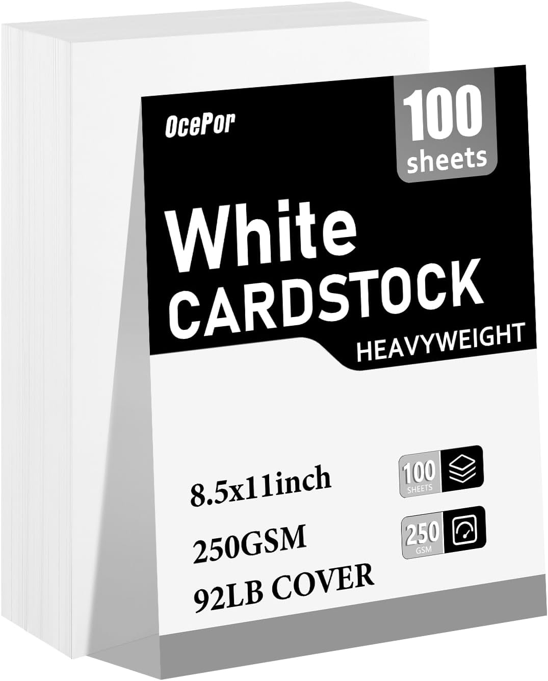 OcePor 100 Sheets White Cardstock 8.5 x 11, 92lb/250gsm Card Stock Paper, Thick Printer Cardboard Paper, Heavy Cardstock for Invitation, Resume, Certificate, Business Cards, Office