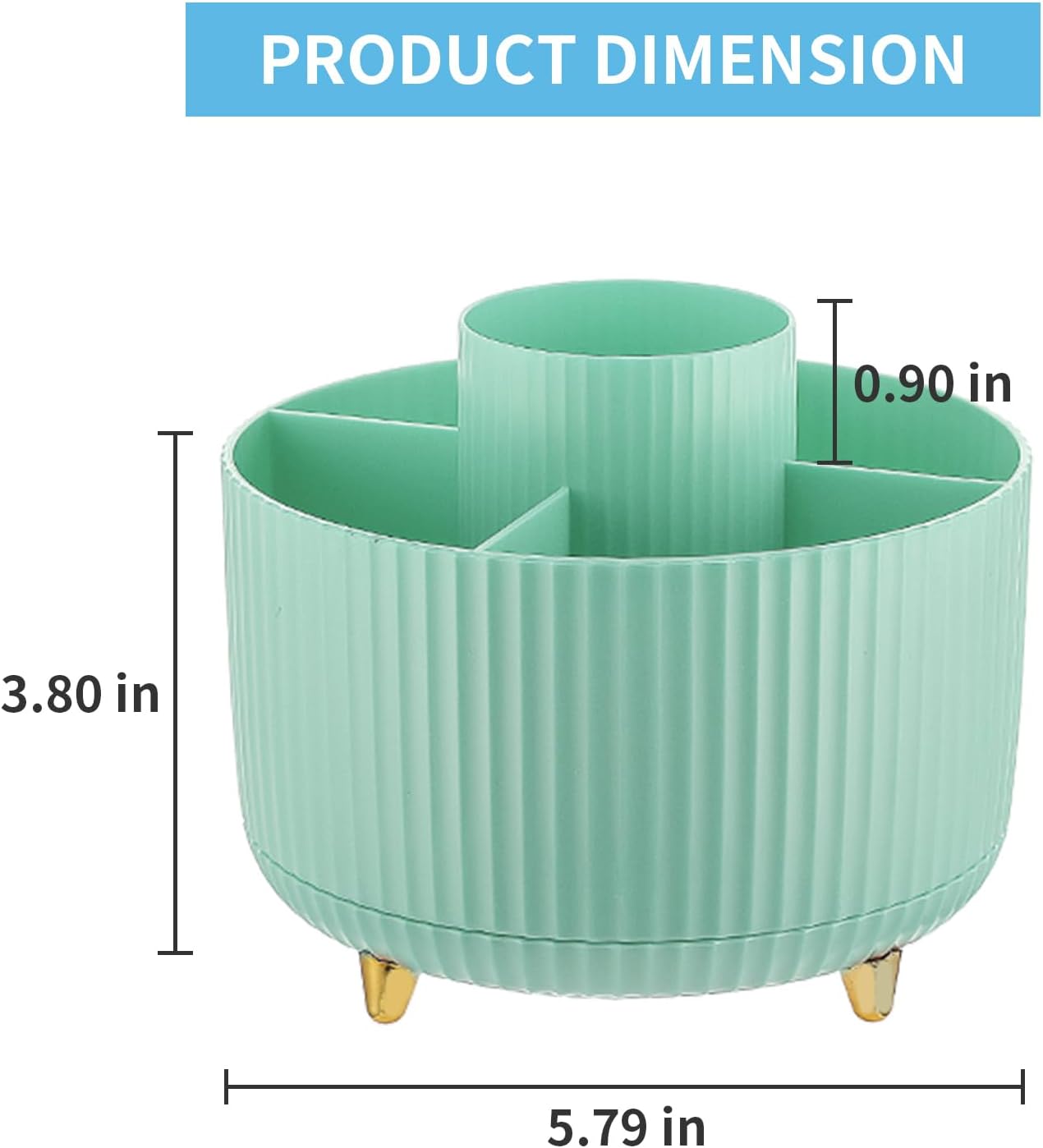 Marbrasse Desk Organizer, 360-Degree Rotating Pen Holder, Desk Organizers and Accessories with 5 Compartments Pencil Holder, Art Supply Storage Box Caddy for Office, Home (Mint Green)