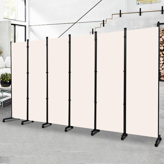 Room Divider Portable 132'' Partition Room Dividers and Folding Privacy Screens 6 Panel Wall Divider for Room Separation, Freestanding Fabric Room Divider Panel with Wheels for Home Office Hospital