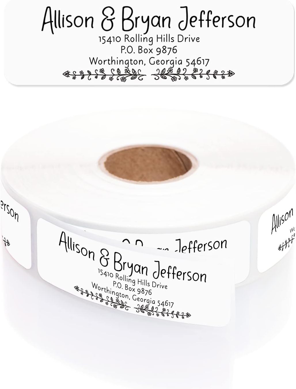 Black and White Botanical Rolled Address Labels / 250 Personalized Return Address Labels/Designer Address Stickers in Elegant Plastic Dispenser