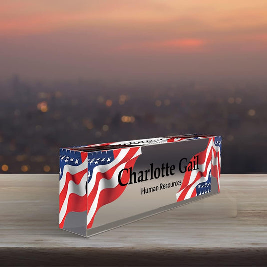 Desk Name Plate Personalized | Office Decor | Name Tags | Desk Decorations for Women Office… (US Flag)