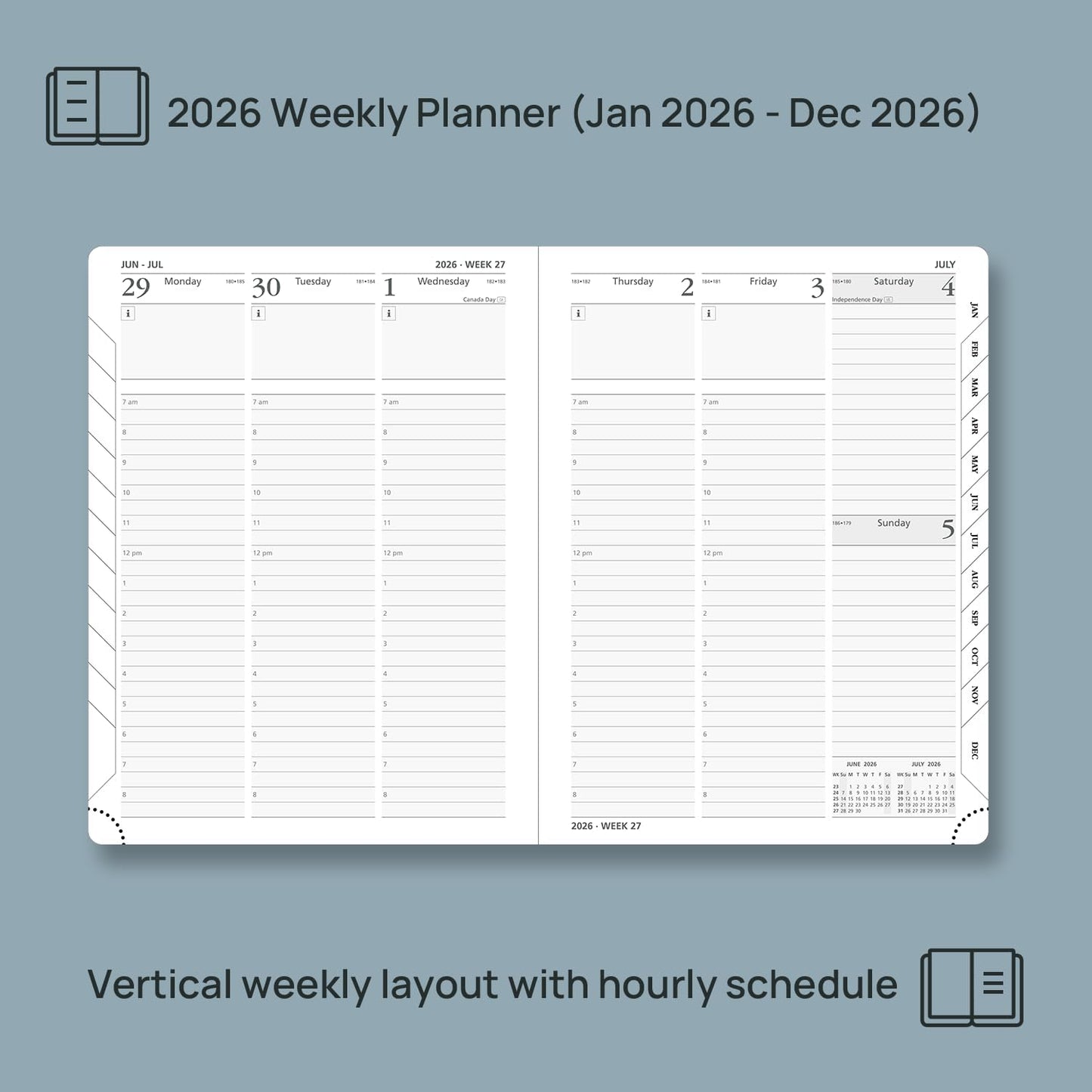 POPRUN 2026 Planner (Medium - 6.5'' x 8.5'') - 2026 Weekly Calendar ((Jan. 2026 - Dec. 2026) with Hourly Time Slots, Weekly/Monthly Appointment Book for Time Management - Leather Soft Cover - Night Sky Blue