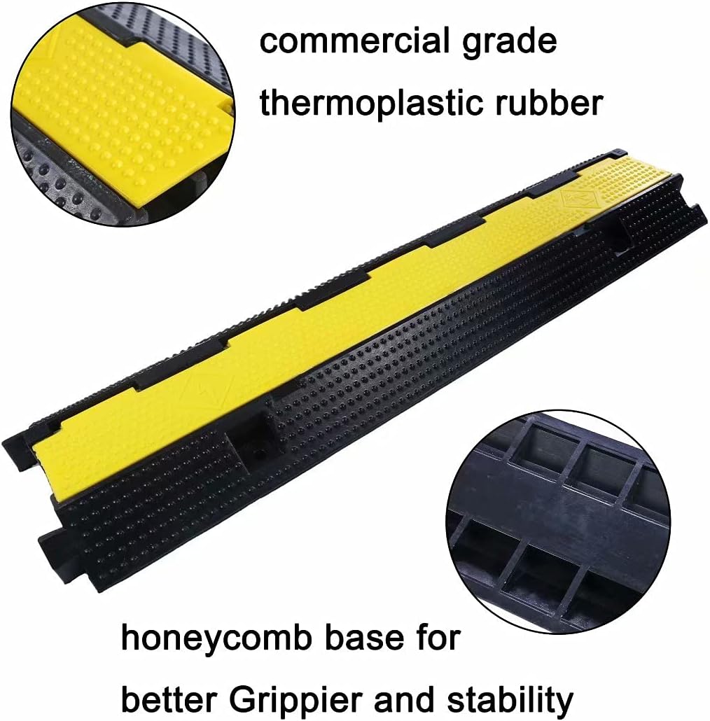 Rubber Cable Ramp Cord Cover Cable Protector Ramps Wire Hose Protective 1 Channel 22000Lbs Load Capacity Traffic Speed Bump for Asphalt Concrete Gravel Driveway Indoor Outdoor, 5 Pack