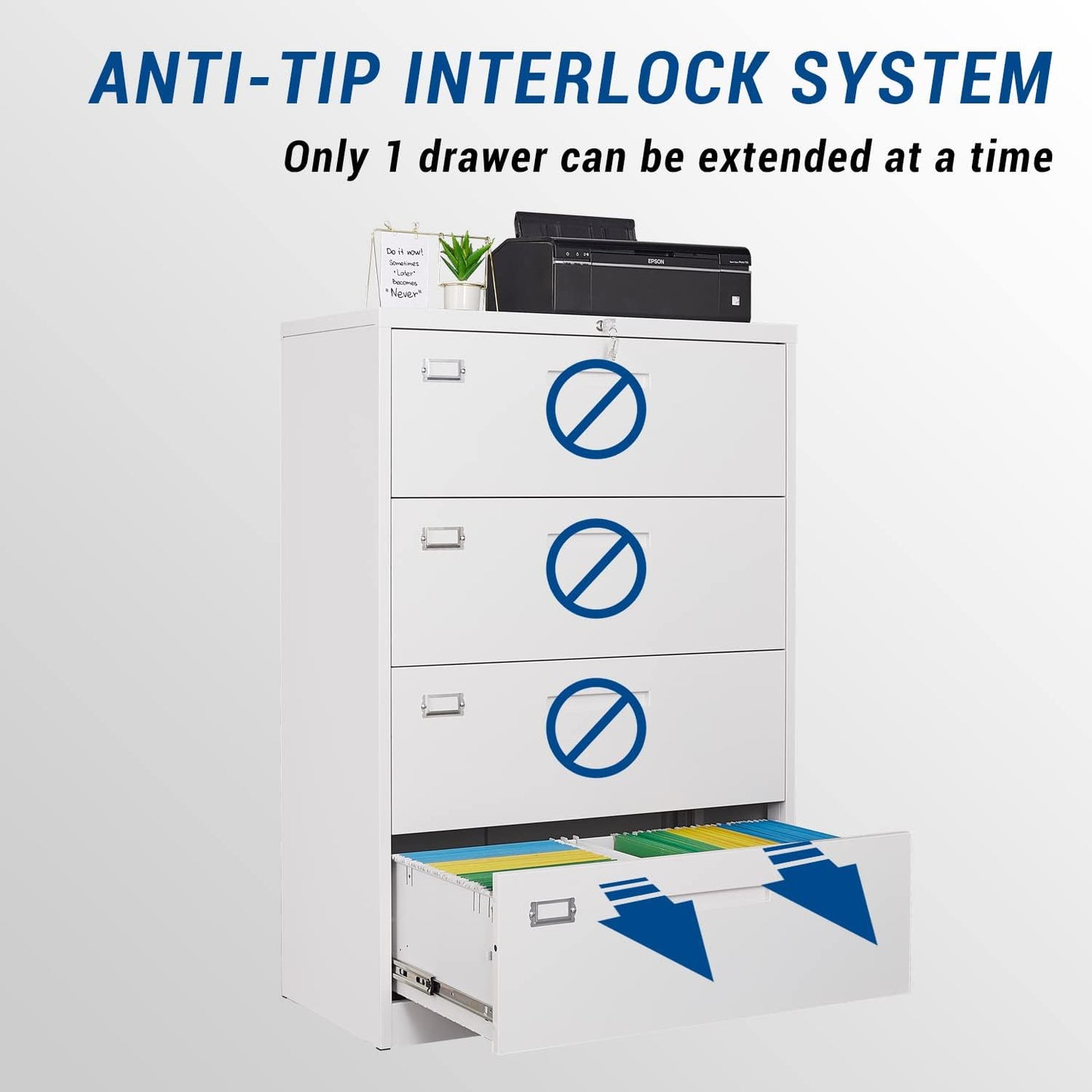 Lateral File Cabinet with Lock, 4 Drawer Large Metal Filing Cabinet,Home Office Lockable Storage Cabinet for Hanging Files Letter/Legal/F4/A4 Size-Assembly Required