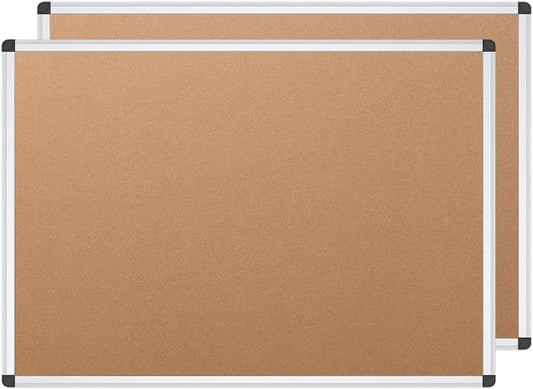VIZ-PRO Cork Notice Board, 36 X 24 Inches, Pack of 2, Silver Aluminium Frame