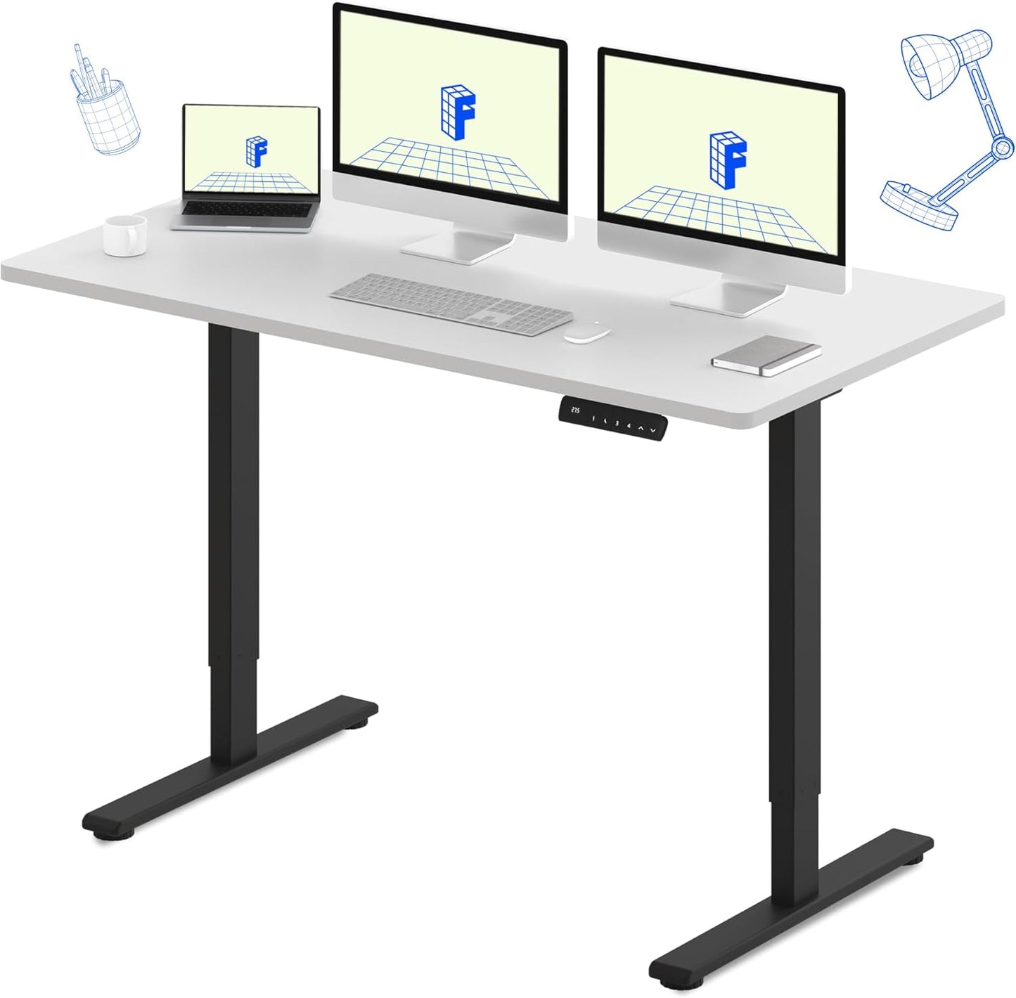 FLEXISPOT E3 Dual Motor Electric Standing Desk 60x24 Inch Whole-Piece Board Height Adjustable Electric Sit Stand Desk (Black Frame + White Desktop, 2 Packages)
