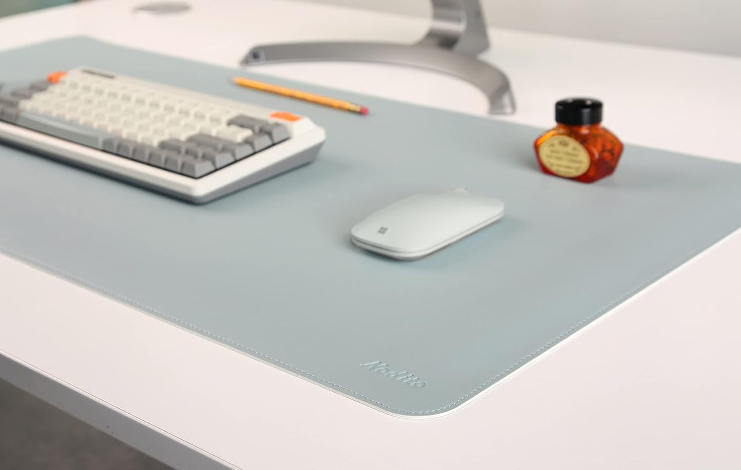 Dual-Sided Leather Desk Pad,Blotter for Laptop Computer,Mouse Pad,Writing,Drawing,Arts and Craft Mat (17"x24", Blue/Silver)