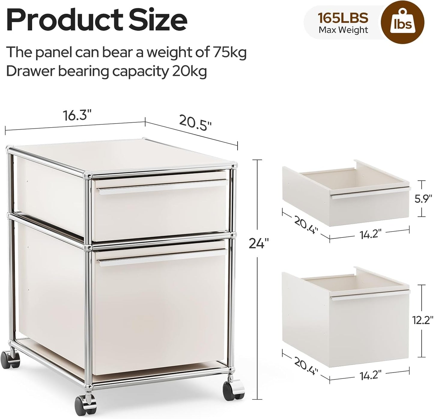 Steel Mobile File Cabinet for Office & Home with 360° Silent Wheels, Smooth Drawer Slides, Large Capacity, Waterproof and Rust-Proof, Stylish & Durable Storage Cabinet (2 Drawer, White)