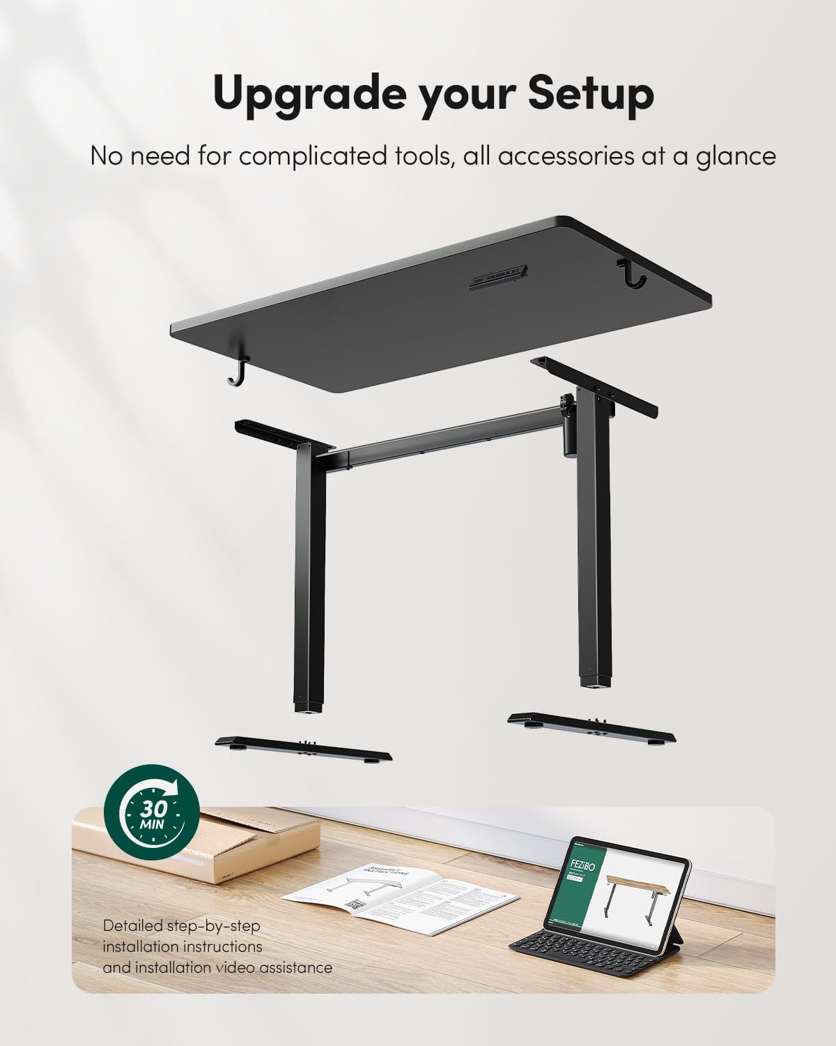 FEZIBO One-Piece Standing Desk Adjustable Height Stand up Home Office Desk, 32x24 Inch Electric Standing Computer Desk, with 4 Memory Presets, Fixable casters, Black