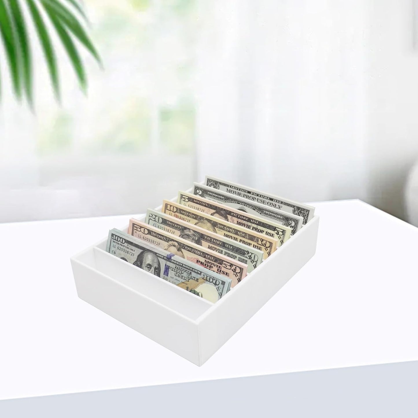 Money Organizer for Cash, 8 Compartment White Acrylic Money Holder, Cash Tray, Cash Box, Cash Organizer for Bills