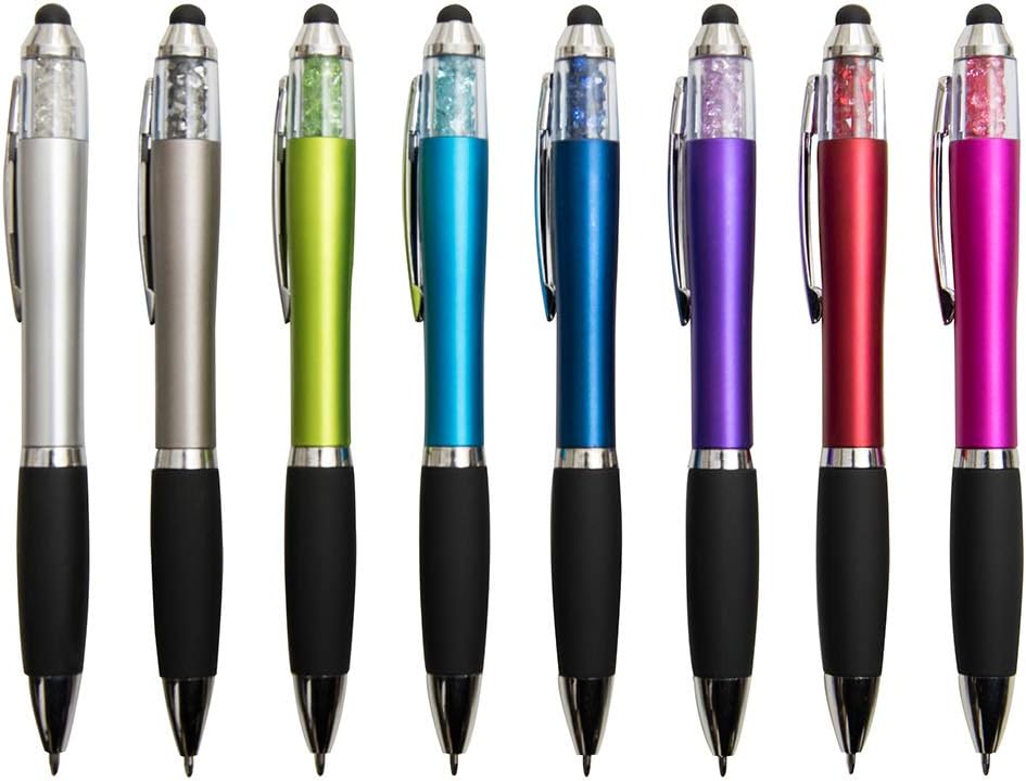 MiSiBao Stylus Pens for Touch Screens Ballpoint Pens Black Ink 1.0mm Medium Point with Crystals and Comfort Grip (8 Count+3 Refills)