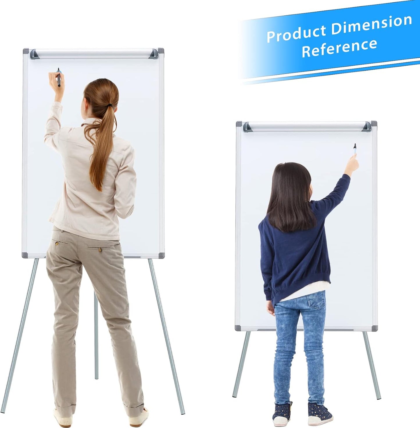 MAKELLO Flip Chart Easel, Magnetic Dry Erase Board with Stand for Office Classroom Home School, Extended Display Arms and Adjustable Height, 36x24 in