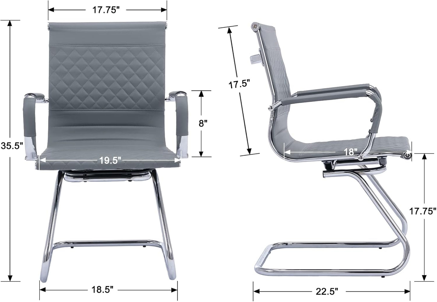 Office Guest Chairs - Set of 2 Modern PU Leather Desk Chairs with Mid Back, Grey