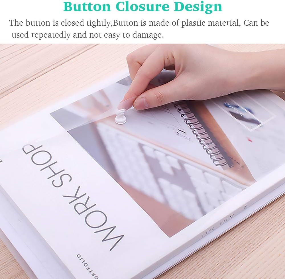 Clear Document Folders Transparent Filing Envelopes Waterproof Plastic Envelopes File Holder Filing Document Poly Envelope with Snap Button Closure for A4 Letter Paper Size (5 Pcs)