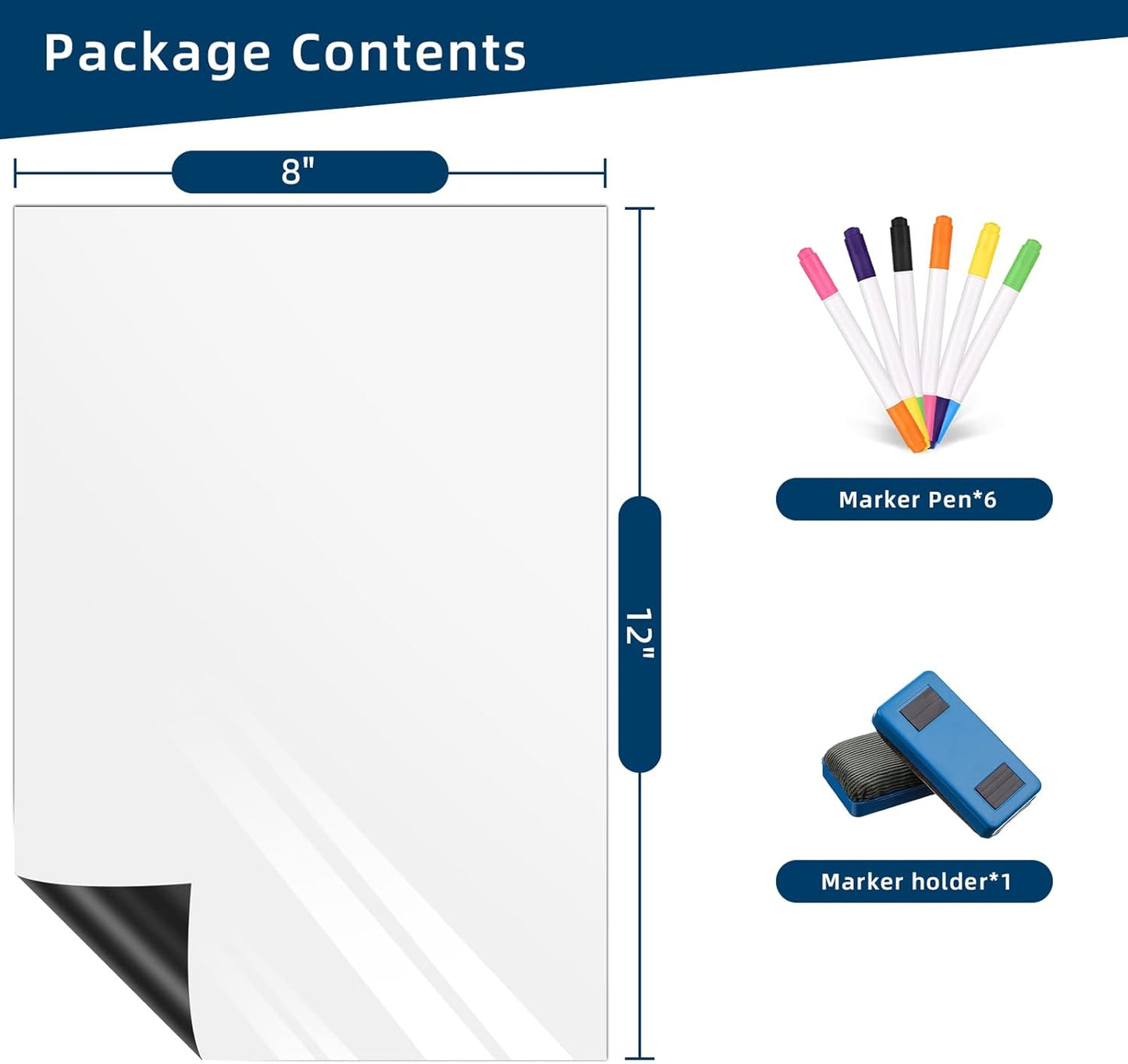 Magnetic Dry Erase Whiteboard for Refrigerators, 8" x 12" White Board on Wall for Organizer and Planner, Kitchen Fridge Shopping List with Marker