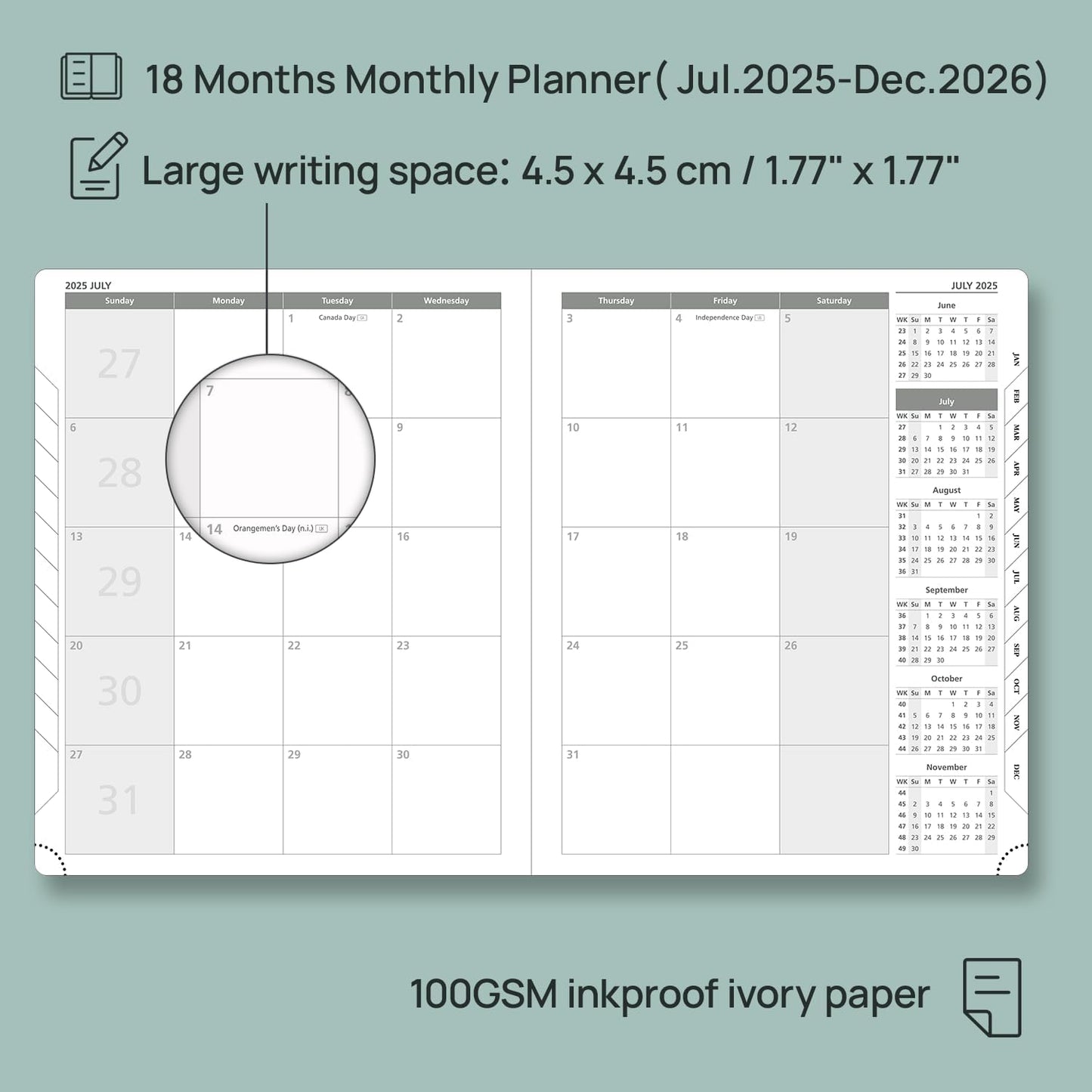 POPRUN Monthly Planner 2025-2026 (Large- 8.5" x 10.5" Soft Cover), 18-Month Calendar Book (Jul.2025-Dec.2026), Calendar Planner with Monthly Tabs & Pocket, 100 GSM Paper - Purple