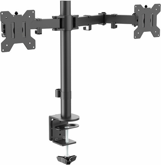VIVO Dual Monitor Desk Mount, Heavy Duty Fully Adjustable Steel Stand, Holds 2 Computer Screens up to 24 inches and Max 22lbs Each, Black, STAND-V024