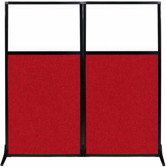 Versare Workstation Partition | Portable Wall Divider | Modern Office Cubicle | Free Standing Privacy Screen | Flexible Work Space | 66" x 70" W/Window, Red Fabric Panels