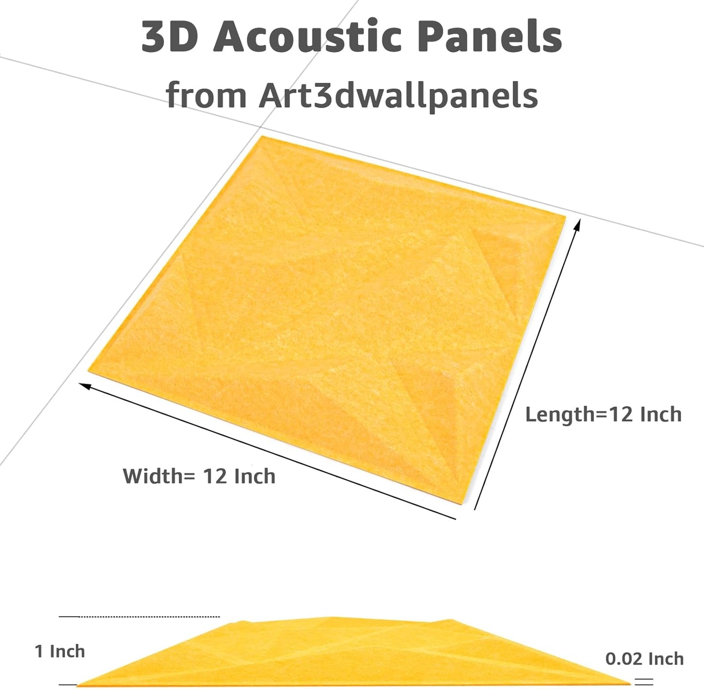 Art3dwallpanels Acoustic Panels 20 Pack Soundproof Wall Panels Sound Dampening Panels, 3D Wall Panels Sound Absorbing Panels, 12" X 12", Yellow without Tape