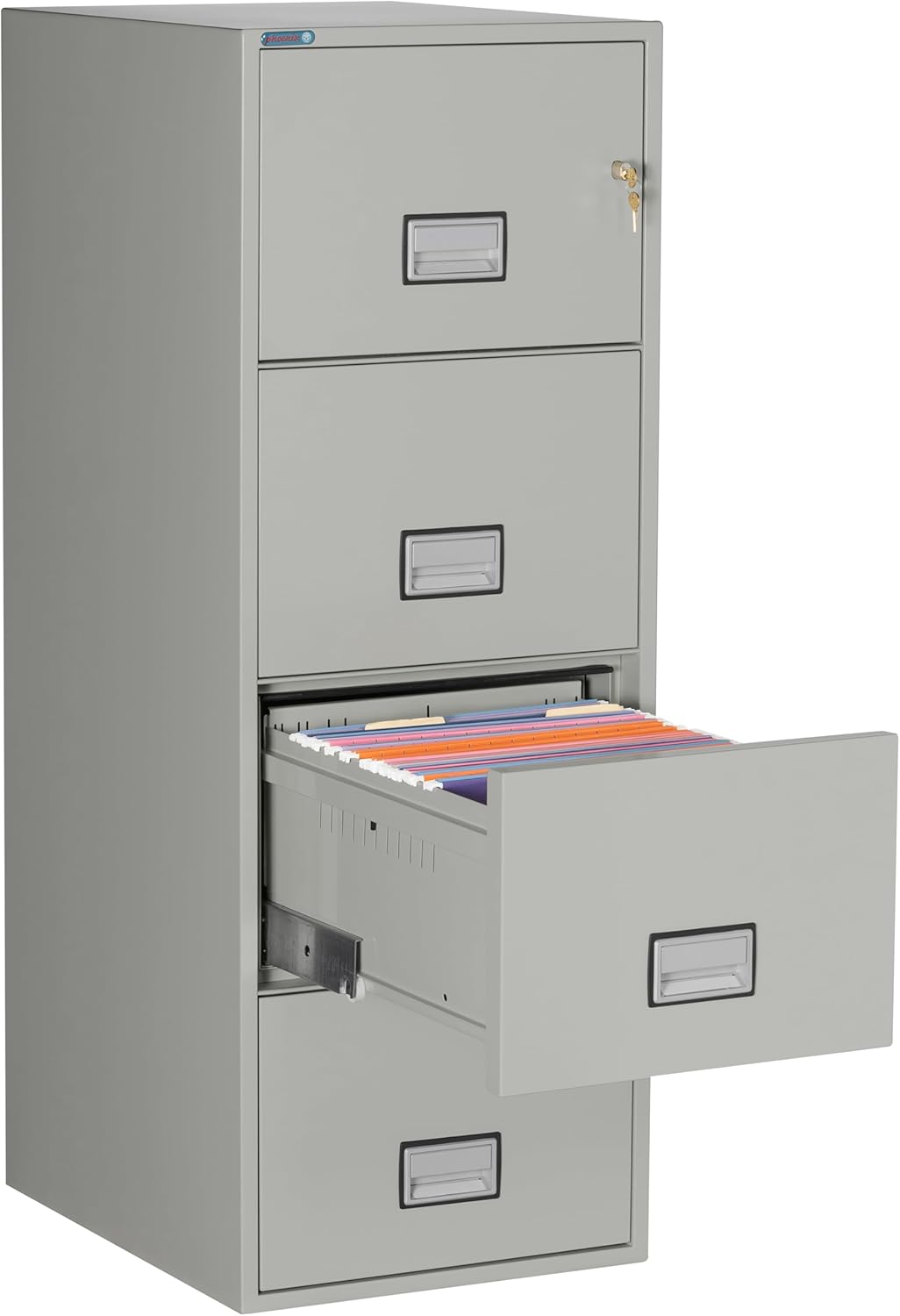 25 inch 4-Drawer Vertical Fireproof File Cabinet – Legal and Letter Size Filing – Key Lock – Water Resistant Seal – Fire and Impact Rated – Light Gray Finish – Model LGL4W25LG