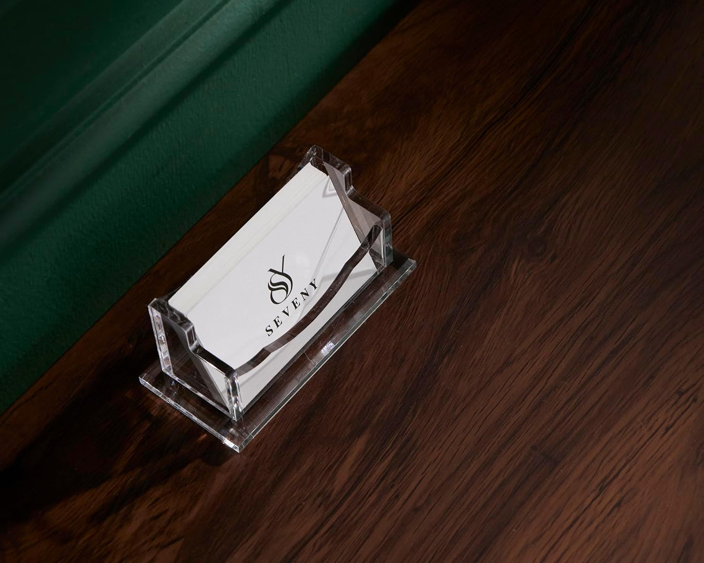 SEVENY Business Card Holder, Clear Acrylic Cards Organizer Stand for Men and Women, Business Cards Case Rack 1 Pack, Holds 60 Cards-1 Slot