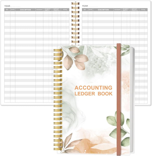 Accounting Ledger Book - A5 Ledger Book for Bookkeeping, Small Businesses & Personal Use, Expense Tracker Notebook for Tracking Money, Expenses, Deposits & Balance, 5.8" x 8.4", Rose Leaf