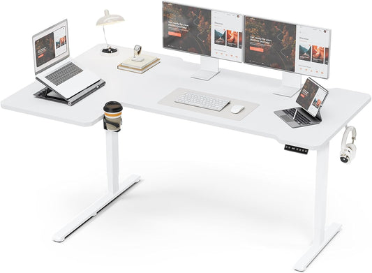 71" Reversible L-Shaped Electric Standing Desk Adjustable Height Gaming Stand Up Corner Desk Sit Stand Home Office Computer Desk with Splice Board, White