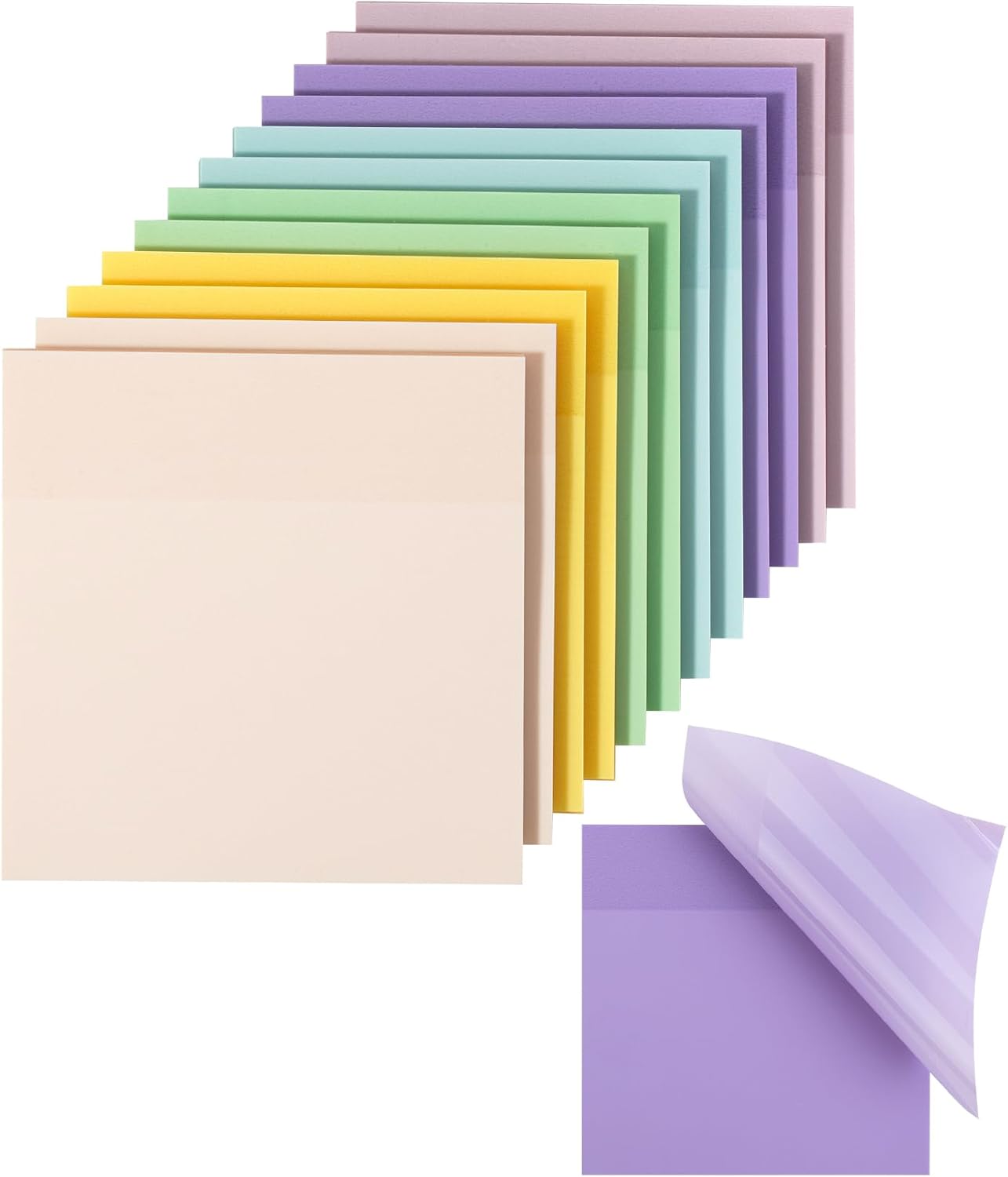 Mr. Pen- Transparent Sticky Notes, 3”x3”, Morandi Colors, 12 Pads, 600 Sheets, See Through Sticky Notes