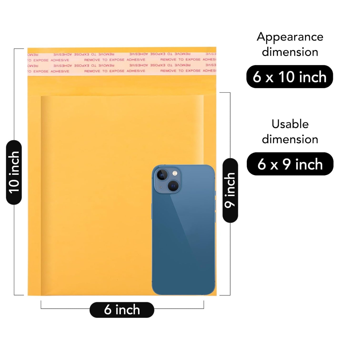 Fuxury Bubble Mailer 6x10" 100 Pack Kraft Padded Envelopes Usable Size 6x9" Kraft Bubble Envelopes for CDs, Video Games, Book Thick Padded Mailers #0 Small Yellow