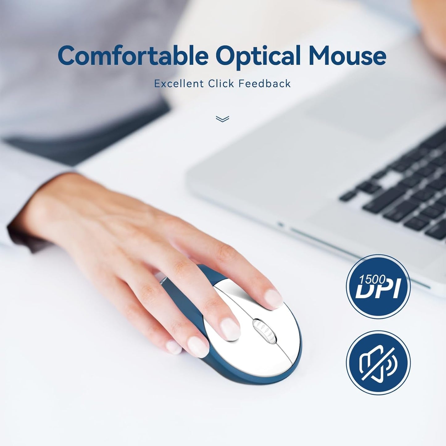 Wireless Keyboard and Mouse Combo,Retro Typewrite Keyboard and Mouse with Round Keypads,Hand-Friendly Keyboard and Mouse Wireless for Windows Laptop PC,Home Office Keyboard, White Blue