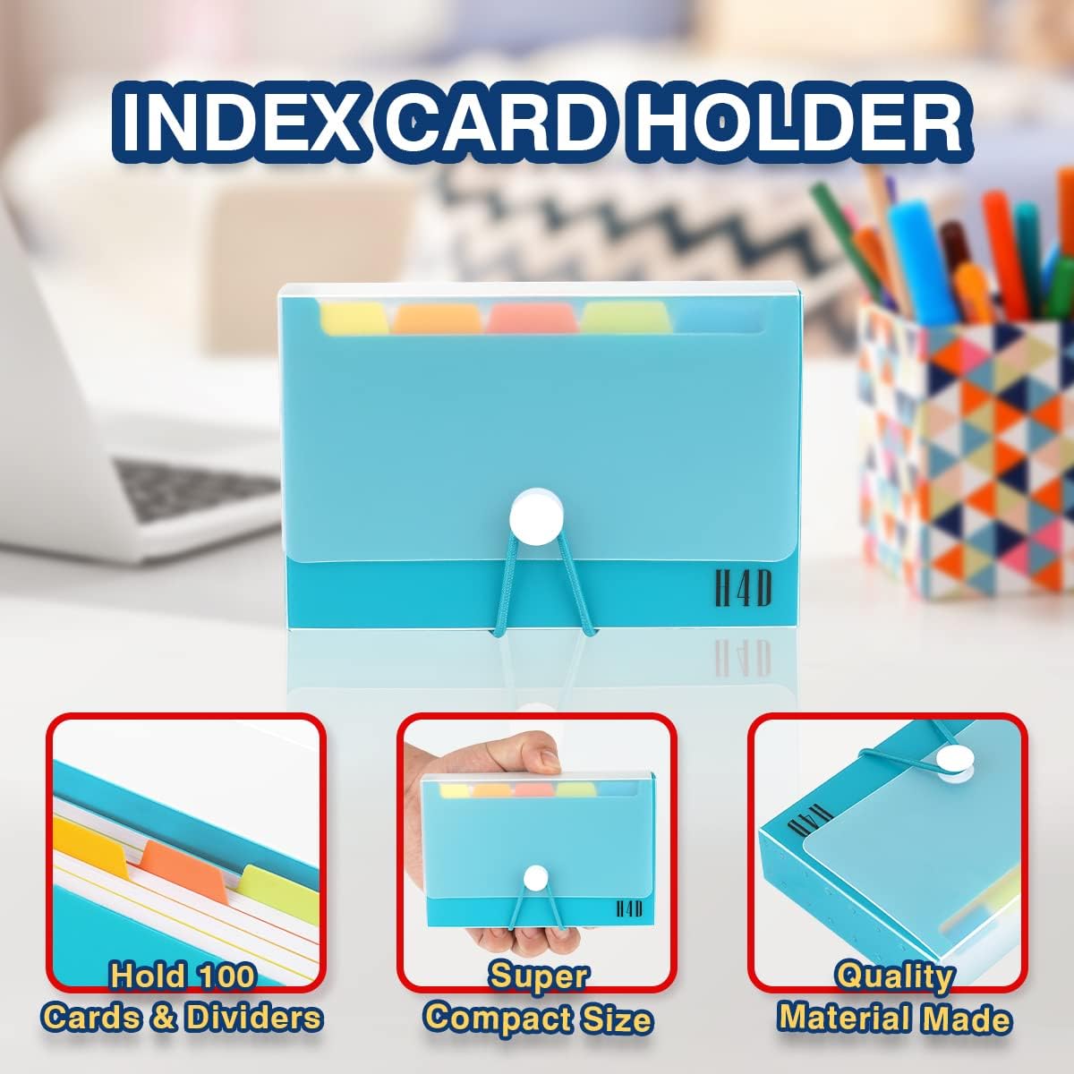 H4D 3x5 Index Card Case with 100 Heavyweight Ruled Index Cards and Dividers, Teal