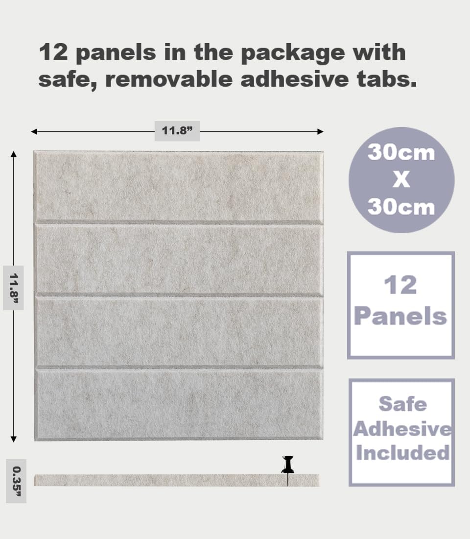 Large Cork Board Alternative - 12-Pack Felt Wall Tiles with Safe Removable Adhesive Tabs, Cork Wall Tiles Bulletin Board Home Office Essentials -